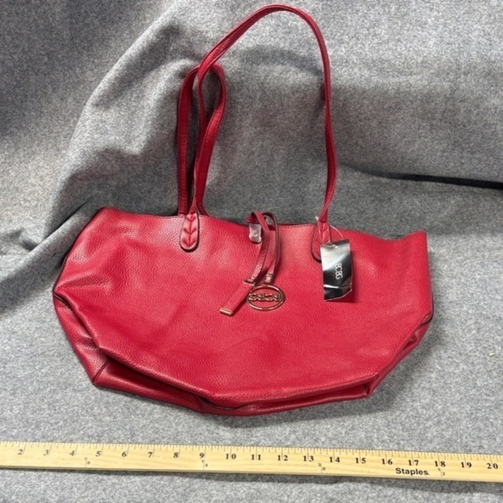 BCBG Paris Elegant Red pebbled red white Leather Tote Bag purse